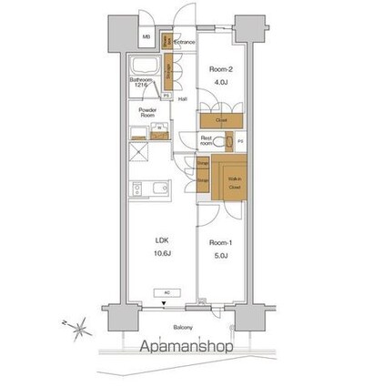 ＲＪＲプレシア東十条ガーデン[2LDK/49.77m2]の間取図