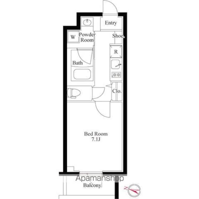 ラ・ペルラ柿の木坂[1K/25.57m2]の間取図