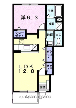 レインボー宝積[1LDK/46.49m2]の間取図