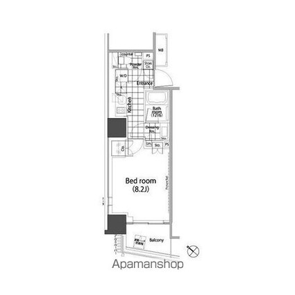 パークハビオ赤坂タワー[1K/28.48m2]の間取図