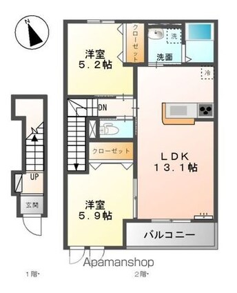 Ａｍｏｕｒ　Ａｙａ[2LDK/57.47m2]の間取図