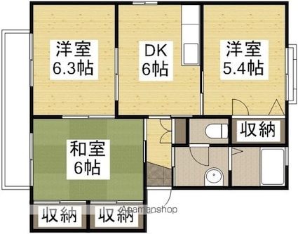 岡山県岡山市南区大福[3DK/54.07m2]の間取図