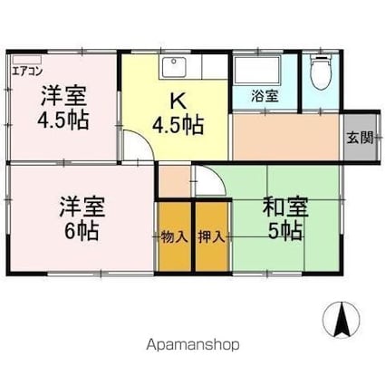 鶴岡貸家　１号[3K/40m2]の間取図
