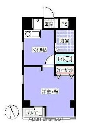 プレステージ栗林[1K/26m2]の間取図