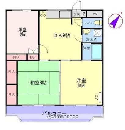 ビアン本間　Ⅱ[3DK/65.92m2]の間取図