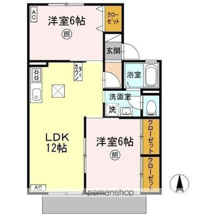 セジュールＫ１[2LDK/53.46m2]の間取図