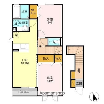グランディール[2LDK/56.98m2]の間取図