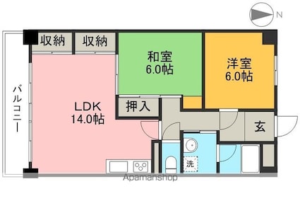 サンコート桟橋南[2LDK/62.4m2]の間取図