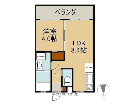 レーヴ宇茂佐[1DK/29.89m2]の間取図