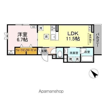 ＧＲＡＮＤ　ＤーＲＯＯＭ大秋[1LDK/42.73m2]の間取図