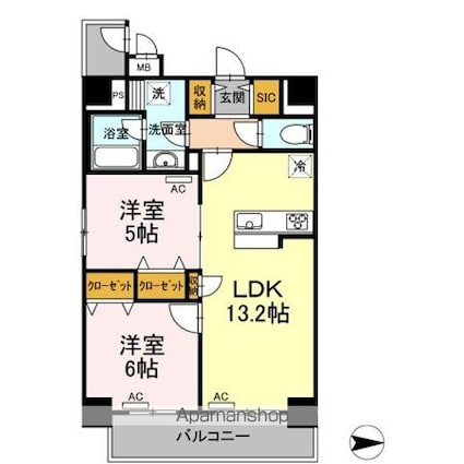 響[2LDK/56.07m2]の間取図