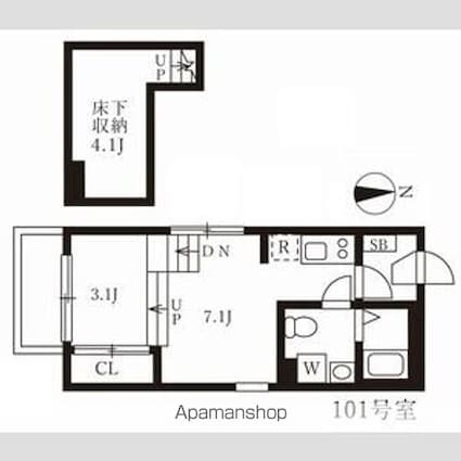 ハーモニーテラス山田西町[1DK/25.91m2]の間取図