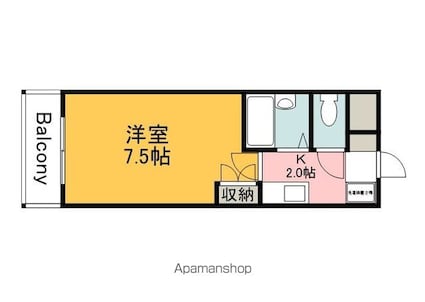 広島県広島市西区大芝１丁目[1K/20.86m2]の間取図