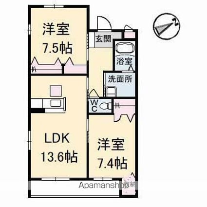 グランマスト多治米　Ｂ棟[2LDK/66.03m2]の間取図