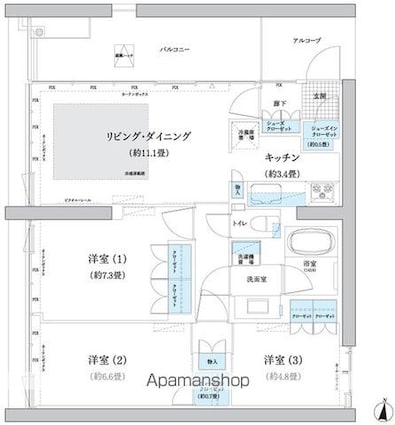 ガーデニエール砧　ＷＥＳＴ[3LDK/74.79m2]の間取図