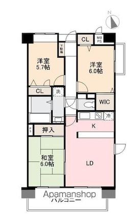 ダイアパレス太田第２[3LDK/68.82m2]の間取図