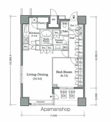 ホライズンプレイス赤坂[1LDK/68.21m2]の間取図
