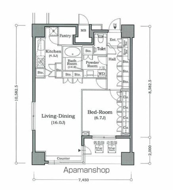 ホライズンプレイス赤坂[1LDK/68.21m2]の間取図