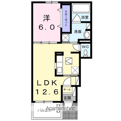 ラルーチェⅠ[1LDK/45.09m2]の間取図