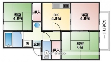 プレジール梶山[3K/46.28m2]の間取図