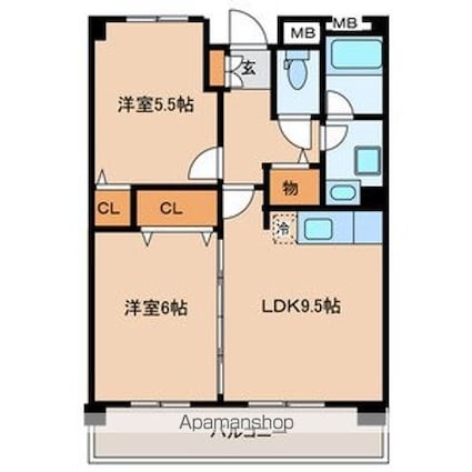 ボワ・シャテーヌ[2LDK/52m2]の間取図