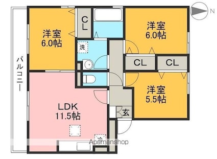ディアコート札場　Ａ棟[3LDK/67.2m2]の間取図