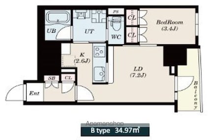 ＳーＲＥＳＩＤＥＮＣＥ日本橋馬喰町Ａｅｒｅ[1LDK/34.97m2]の間取図