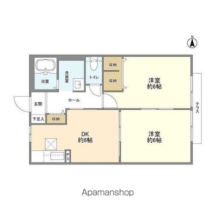 プレミール[2DK/44.3m2]の間取図