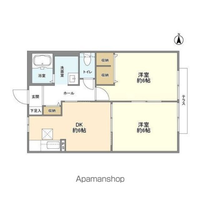 プレミール[2DK/44.3m2]の間取図