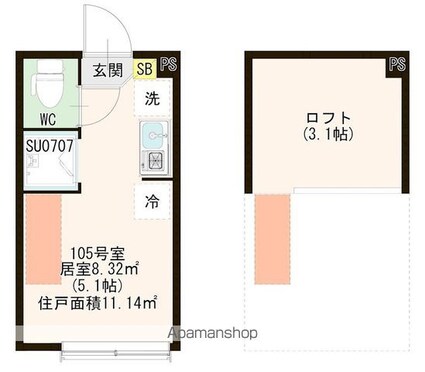 ハーモニーテラス上板橋Ⅱ[1R/11.14m2]の間取図