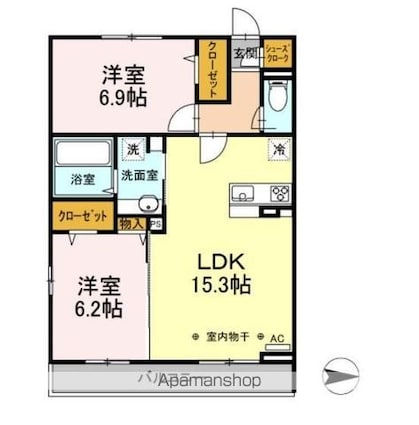 東京都国立市西２丁目[2LDK/62.79m2]の間取図