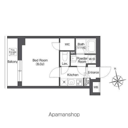 東京都杉並区下高井戸１丁目[1K/25.6m2]の間取図
