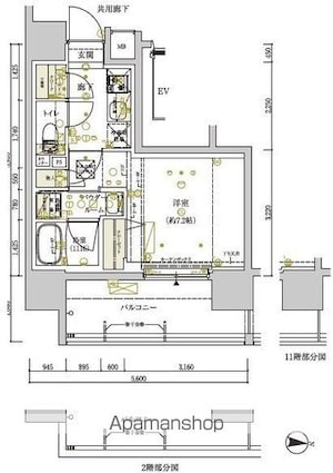 メインステージ両国Ⅱ[1K/25.79m2]の間取図