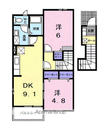 ヴィラ・ユニゾンＤ[2DK/50.27m2]の間取図