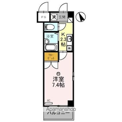 レイクヴュー堅田[1K/23.21m2]の間取図
