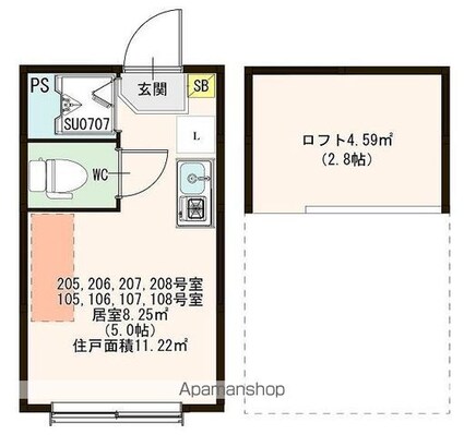 ハーモニーテラス東十条ＩＩ[1R/11.22m2]の間取図