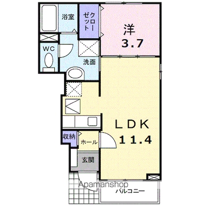 カーサ松風[1LDK/37.13m2]の間取図