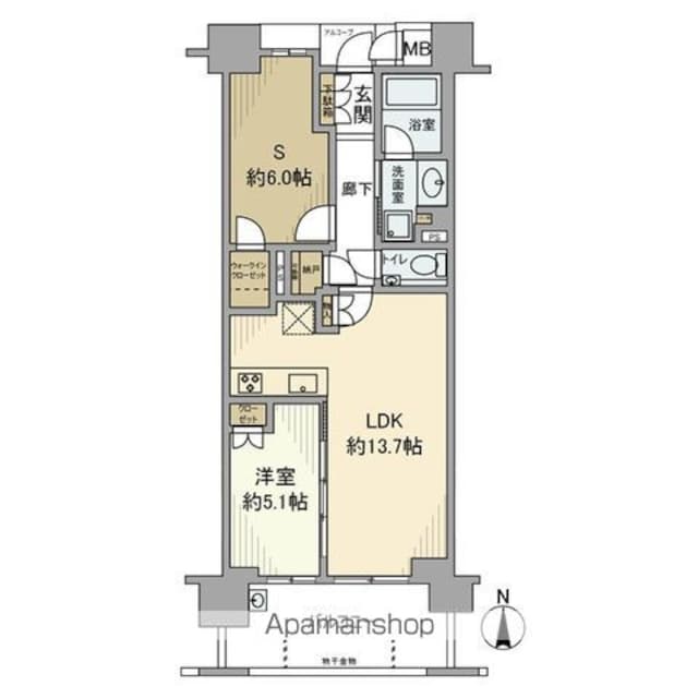 ジオ経堂[1SLDK/57.59m2]の間取図