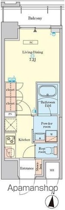 ＲＪＲプレシア菊川駅前[1K/25.43m2]の間取図