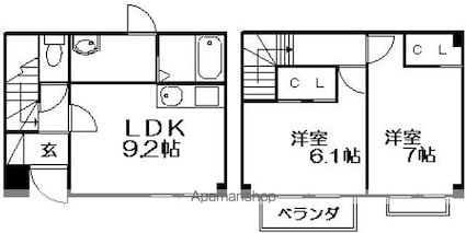 ボヌール幸澤Ｃ棟[2LDK/59.57m2]の間取図