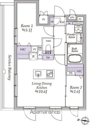 アトリオフラッツ高円寺ノース[2LDK/43.33m2]の間取図