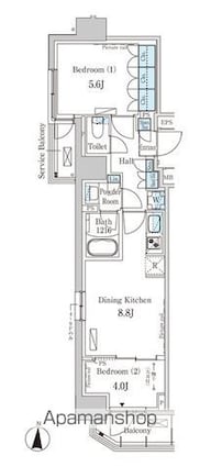 パークアクシス錦糸町ＷＥＳＴ[2DK/45.08m2]の間取図