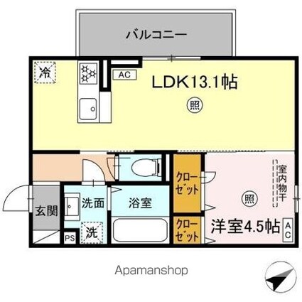 ＷＭ新八代　Ａ棟[1LDK/42.79m2]の間取図