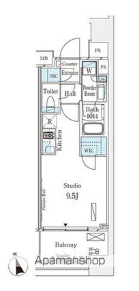 パークナードフィット南青山Ｖｉｓｔａ[1R/25.85m2]の間取図