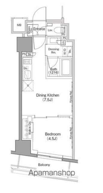 ザ・パークハビオ日本橋小伝馬町[1DK/30m2]の間取図