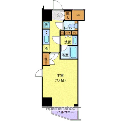 ジェノヴィア新宿早稲田グリーンヴェール[1K/25.59m2]の間取図