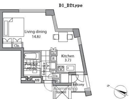 レジディアタワー乃木坂[1R/41.45m2]の間取図