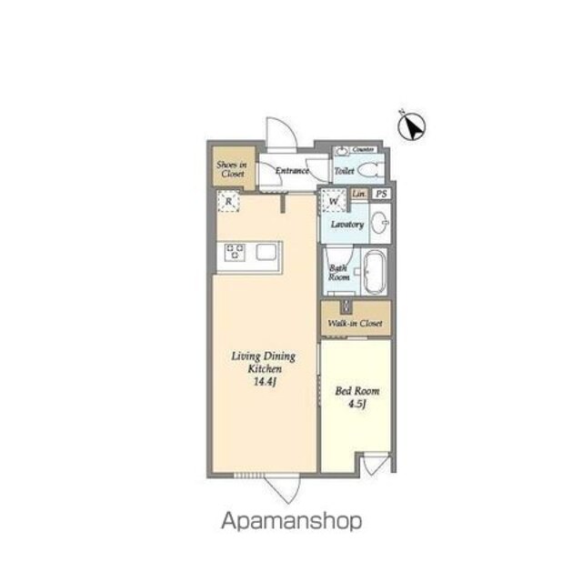 アンソレイエ下北沢[1LDK/45.6m2]の間取図