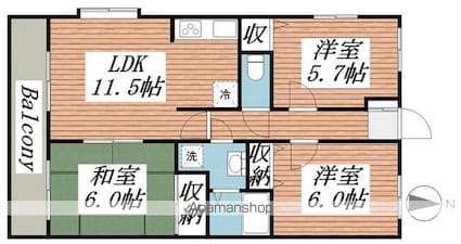 サザンコート[3LDK/62.5m2]の間取図