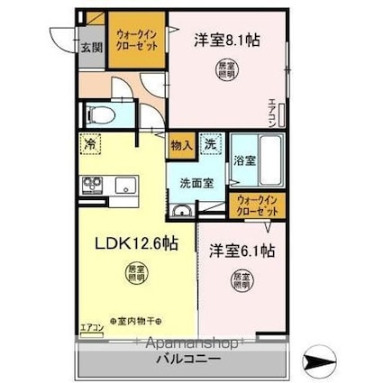 アマーテ元吉田[2LDK/64.5m2]の間取図